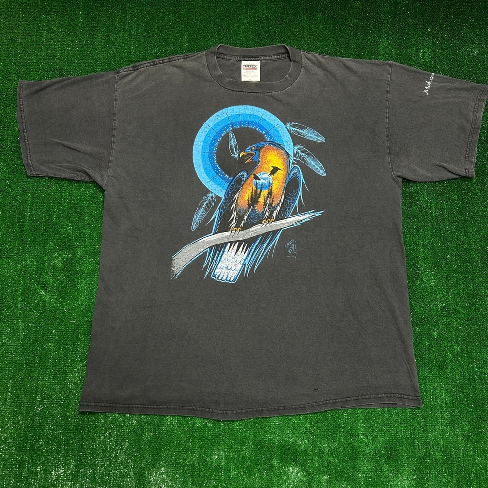 Tultex T-Shirt Mens 2XL Black Vintage 90s Eagle Mohawk Trail Graphic Cotton Tee